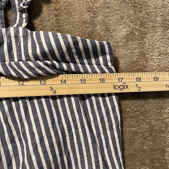 Old Navy Shirt Womens Medium Linen Ruffle Trim Sleeveless Tank Top Blue Striped - Picture 8 of 8